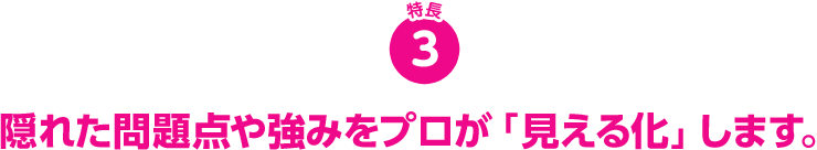 隠れた問題点や強みをプロが「見える化」します。